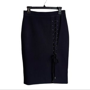CRISTINA PARIS Black Knit Skirt with Lace Up 8” Side Slit Size 28” Waist L/XL